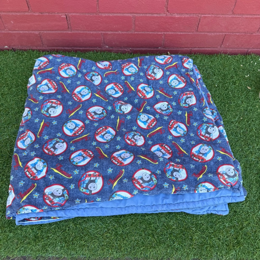 Vtg Y2K Thomas the Tank Engine Character Quilted Blanket Kids Train 39" x 42"